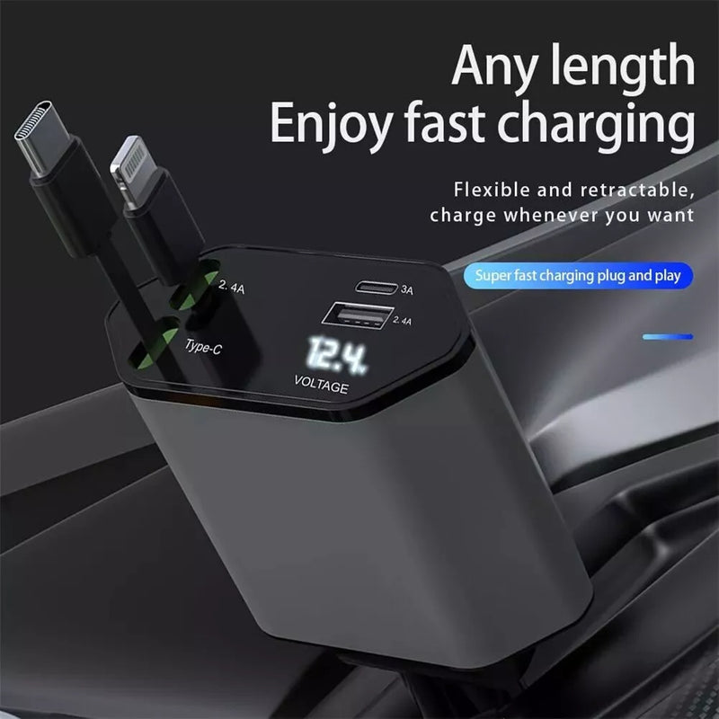 4IN1 Retractable Car Charger 120W USB&Type C Cable For Phone Fast Charge Adapter