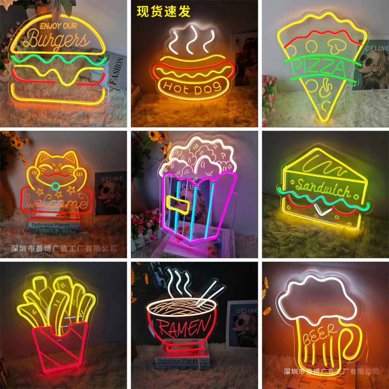 LED Neon Sign Hamburger Light Pizza